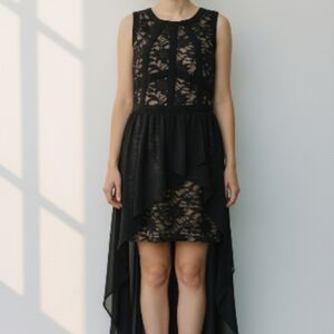 Prom - Elegant Black Lace Overlay Dress